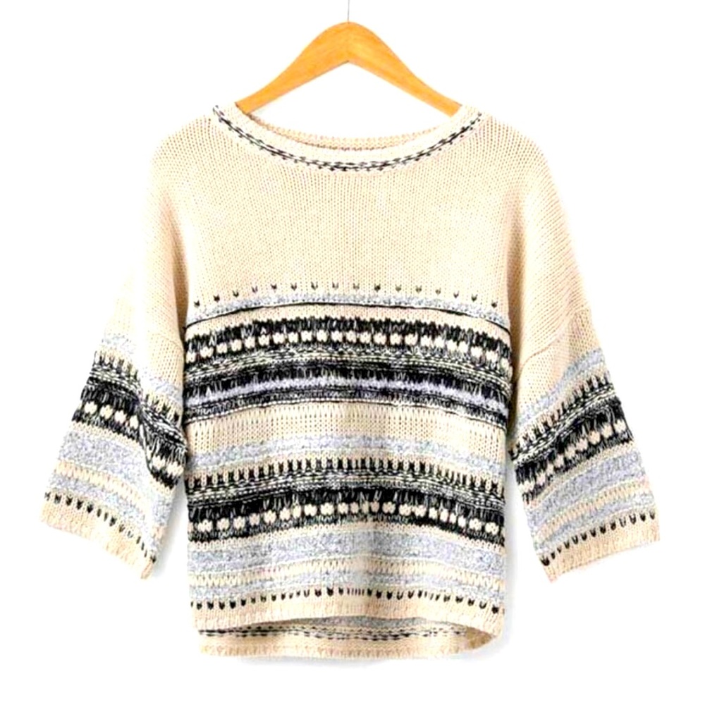 Matilda Jane Good Hart Azle Sweater 3/4 Sleeve Cream With Navy/Powder Blue Sz S - Picture 1 of 9